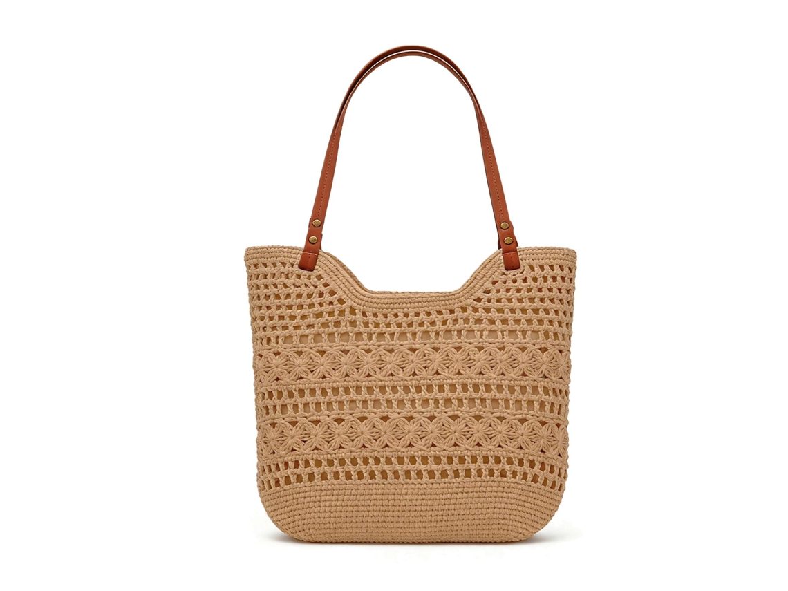 Bolsa AQUAFORGE Boho Tricotada à Mão, Leve, Compacta, Viagens, Férias, Praia, Bege