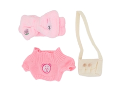 Ats traje para Boneco de Pelúcia de 30cm: Suéter Knit Rosa Bonito, Diadema Suave e Bolsa Bandolera