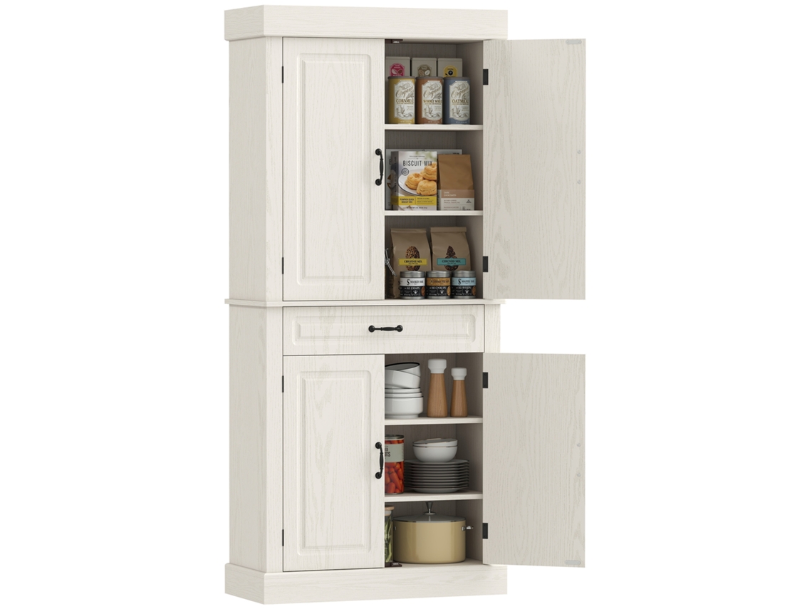 Aparador De Cozinha Estilo Colonial Com 2 Armários E Gaveta, 80x35x180cm Branco