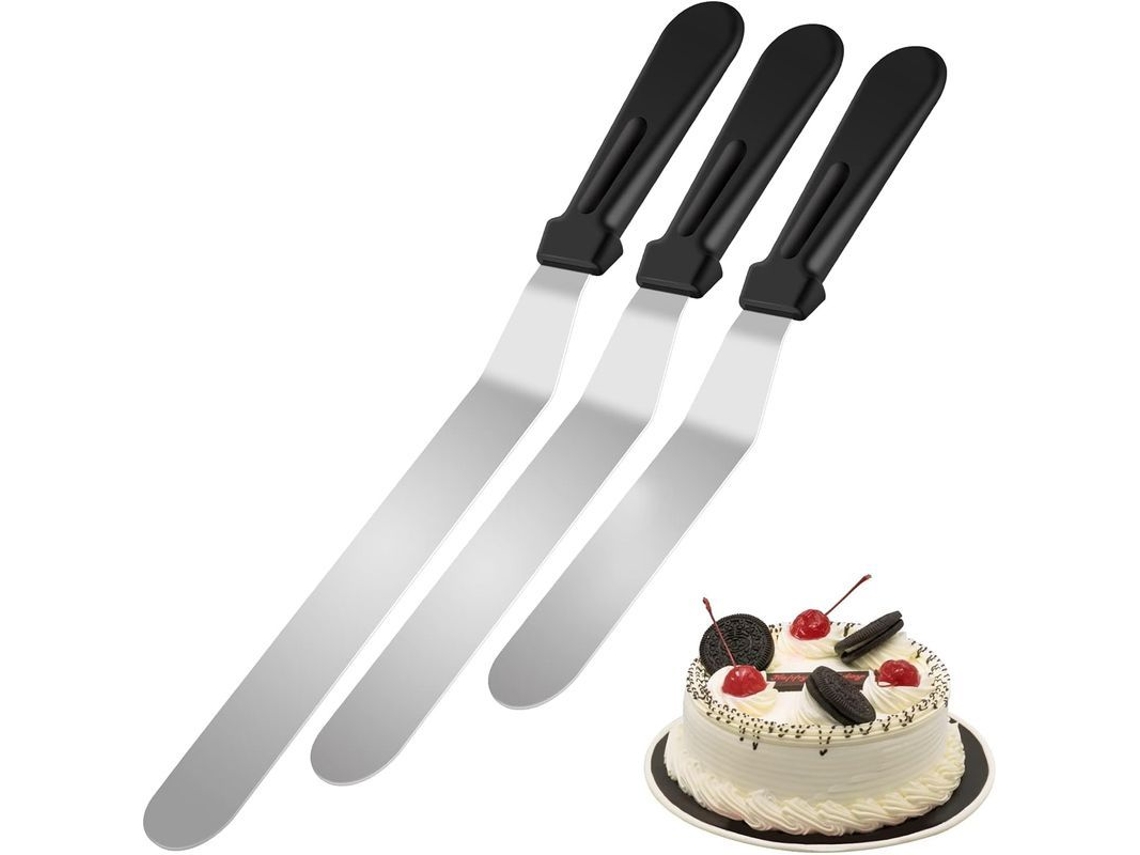 2026 set de Espátulas de Crema Inoxidable Con Mango Plástico Inclinado para Decorar Pasteles 6, 8, 10 Pulgadas Negro