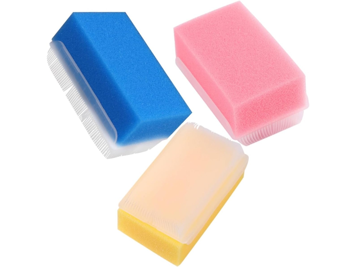 Conjunto De 3 Escovas Banho Esponja Ultramacia Para E Esfoliação, Rosa Pastel, Azul E Amarelo, Escova Corporal Portátil