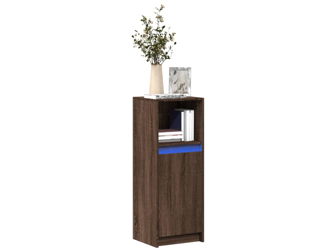 Aparador Com Luzes Led Derivados De Madeira Carvalho Castanho Lovely Home