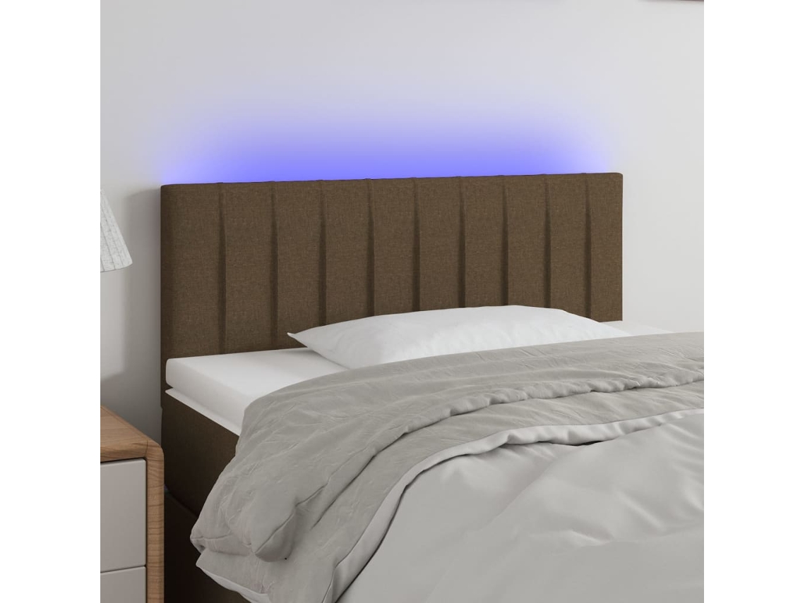 Cabecero con luces LED, tela, 80x5x78/88 cm, marrón