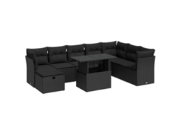 Conjunto de 9 sofás para jardim com almofadões Vime Pe Preto MAISON EXCLUSIVE (N/A)