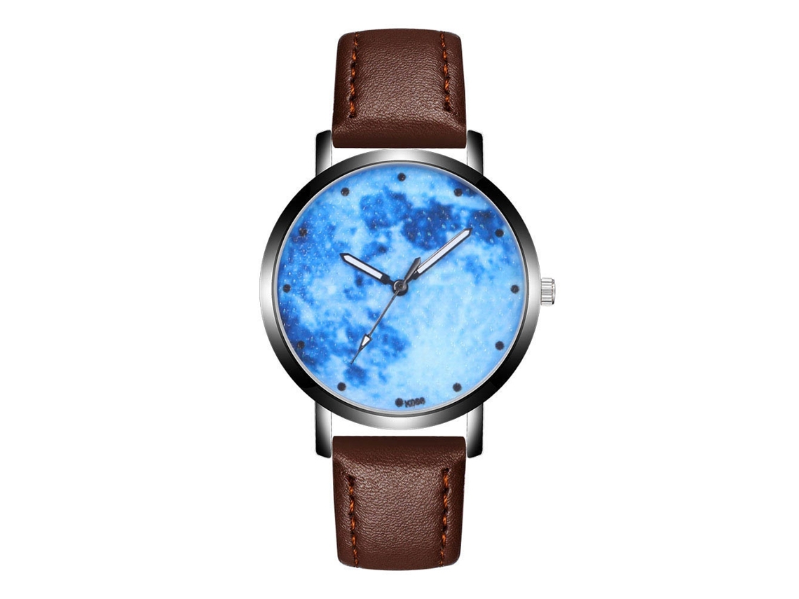 Relógio de pulso masculino de quartzo com pulseira de couro marrom escuro para lazer.