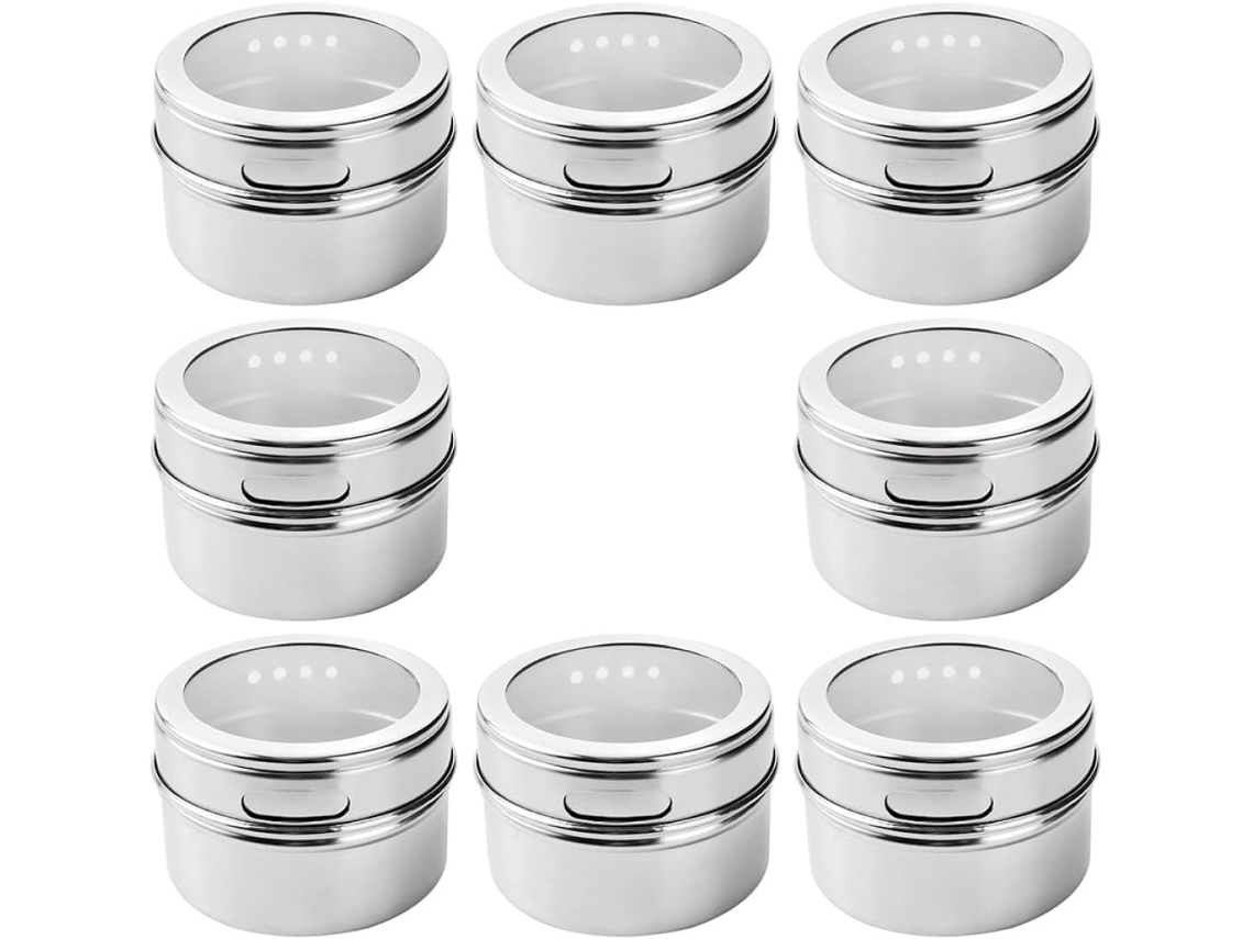 Conjunto De 8 Potes Magnéticos De Aço Inoxidável Para Especiarias Com Tampas, Herméticos Para Armazenamento