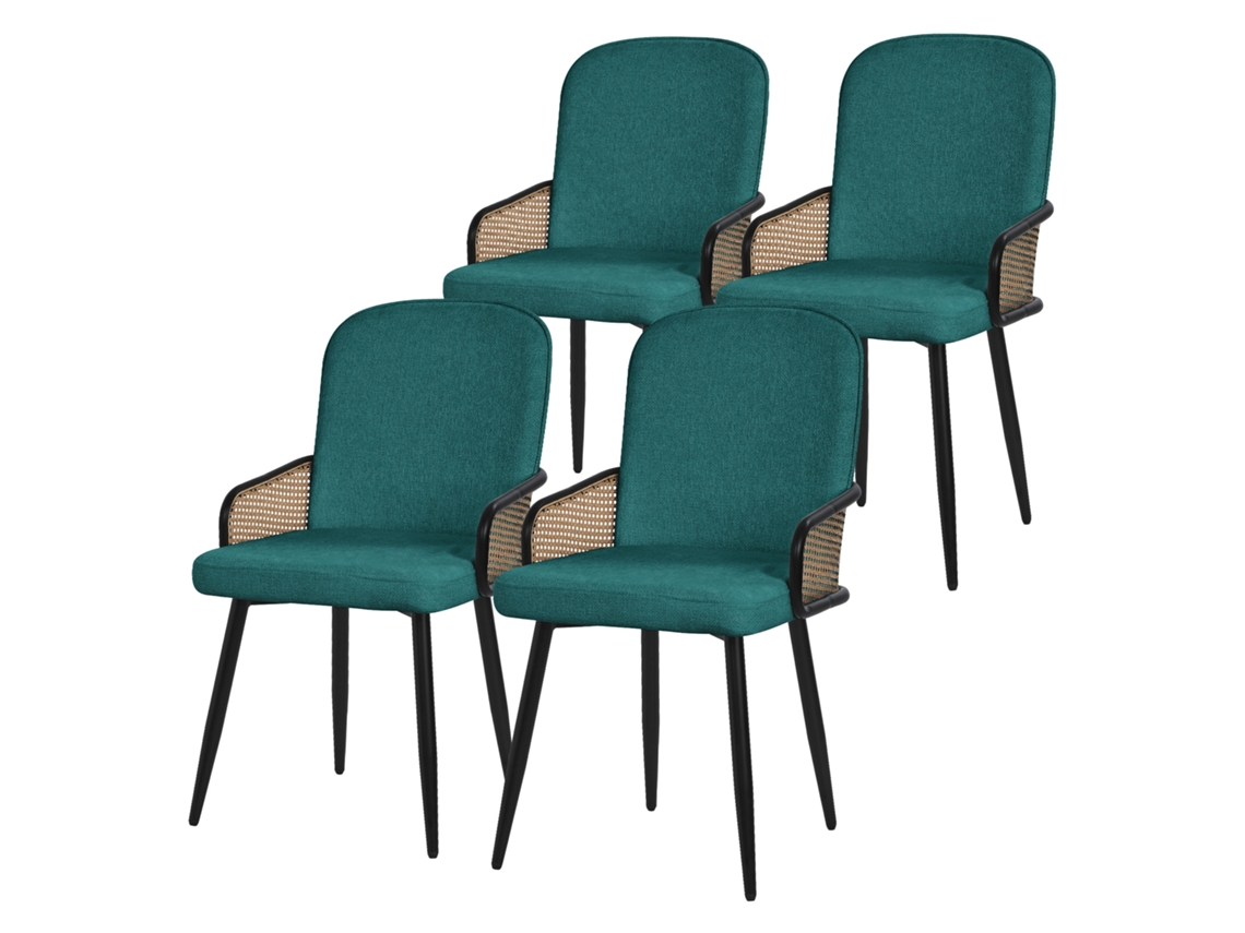 4x Cadeiras De Sala De Jantar Ml-design Turquesa Escuro Com Braços Aparência Rattan
