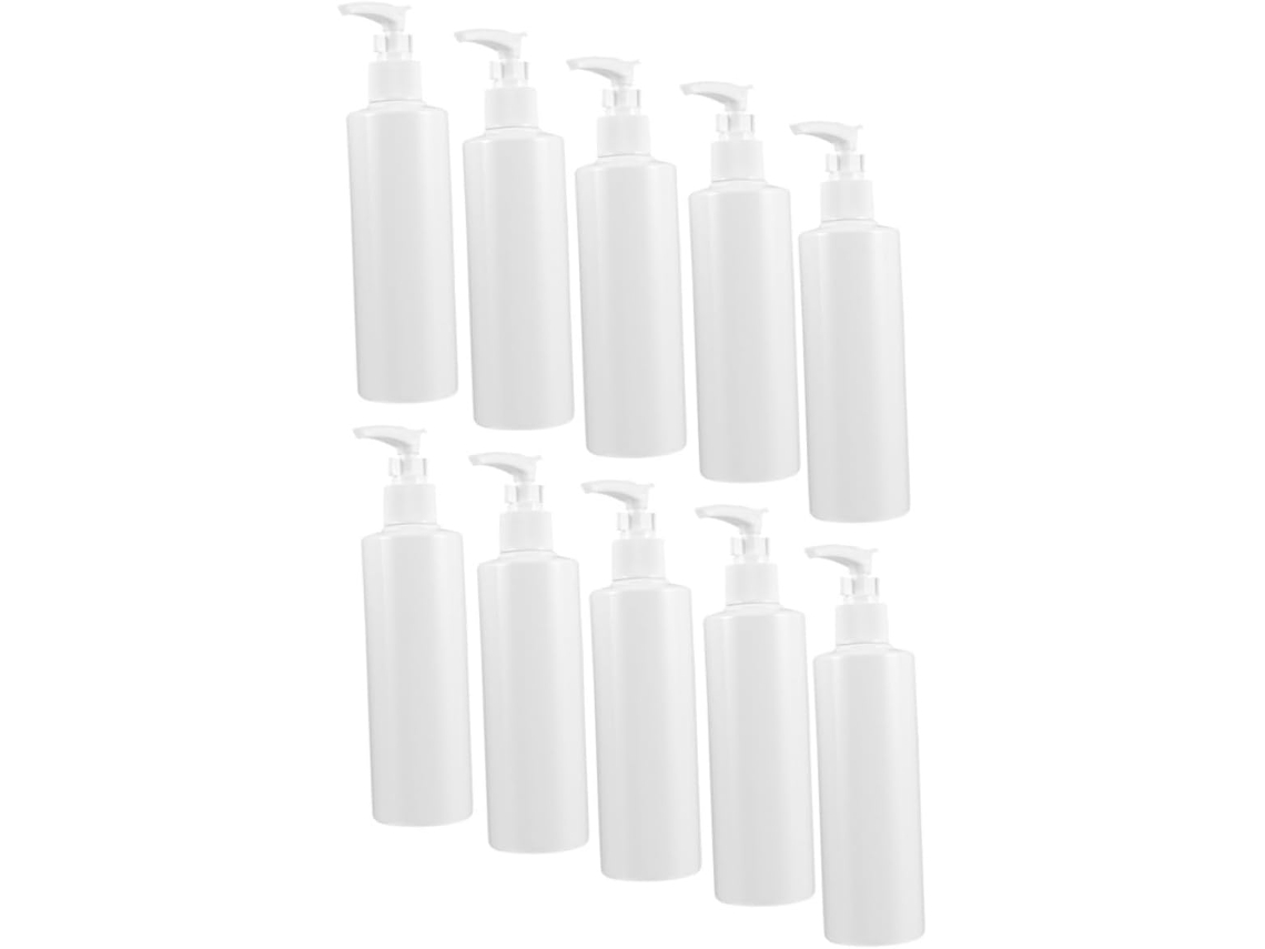 Pacote Com 10 Frascos Vazios E Recarregáveis De Plástico Branco De 250ml Com Bomba Dosadora Para Loção E Sérum.