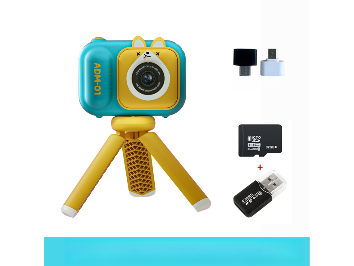 Máquina Fotográfica Infantil Mini Digital 4800w Hd Pixel 24 Polegadas Com Tripé 32g Azul Cuich