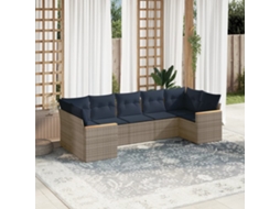 Vidaxl Conjunto De Sofá De Jardim Com 7 Peças E Almofadas Em Rattan Sintético Cinza