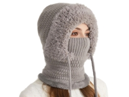 Gorro De Lã 3 Em 1 - Gorro De Inverno Para Senhora - Gorro De Malha - Cachecol E Proteção Facial - Quente - Acrílico - Cinzento