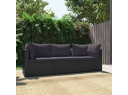 Vidaxl 3 Pcs Conjunto Sofás De Jardim C/ Almofadões Vime Pe Preto