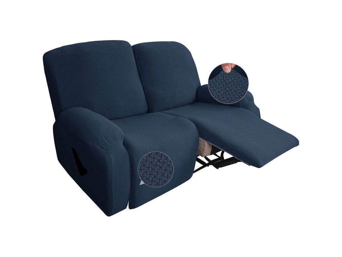 Funda Para Sofá Reclinável 6 Peças Elástica Jacquard Com Bolsos Para Sala De Estar (reclinável Duplo, Azul Marinho)