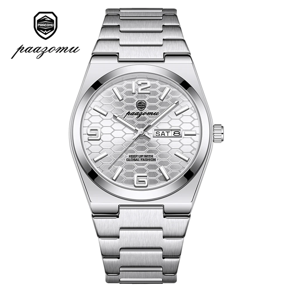 Relógio De Luxo Original (branco Prateado), Com Exibição De Data, Em Aço Inoxidável, Estilo Casual.