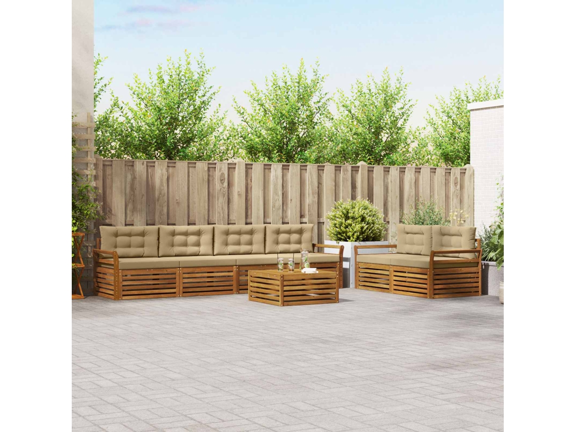 Vidaxl Conjunto De Sofás Para Exterior 7 Unid. Natural E Bege