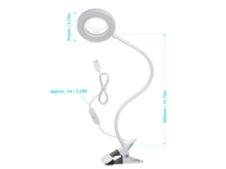 Lâmpada de Mesa com Lupa Clip on Led Usb, Ajustável, 3 Modos de Brilho, Leitura, Artesanato | S/MARCA