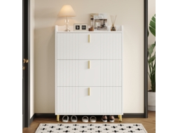 Sapateira Branca 80×23,5×123,5 Cm, 3 Portas + 6 Compartimentos Ajustáveis, Anti-tombamento, Entrada​