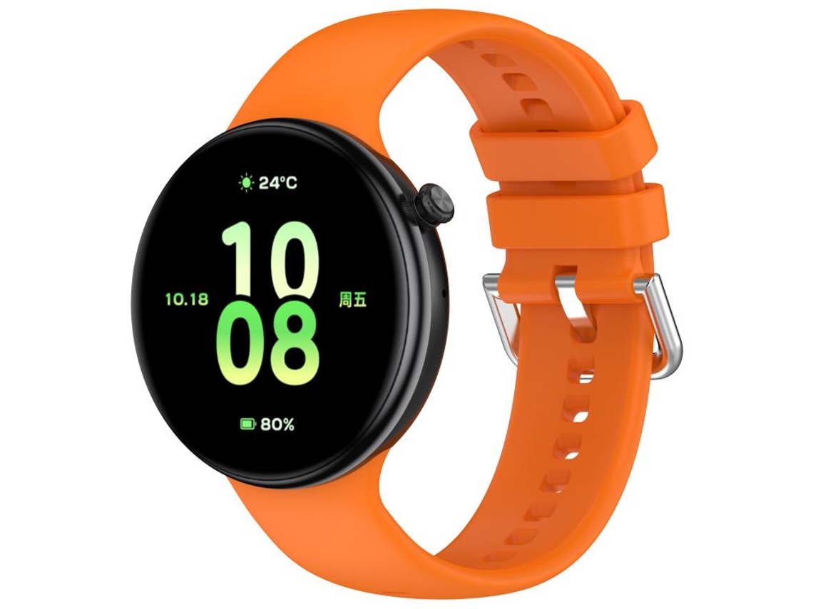 Bracelete Para Honor Watch Fit - Silicone Cor Sólida - Fivela Prateada Laranja