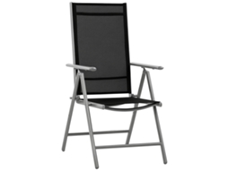 Cadeira de Jardim Dobrável em alumínio e Texteline com encosto ajustável preto 65x55x85 105cm BTFORUS