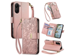 Capa Carteira De Couro Com Zíper, Estampa De Flores E Folhas, Com Alça, Para Xiaomi Poco X7 Pro