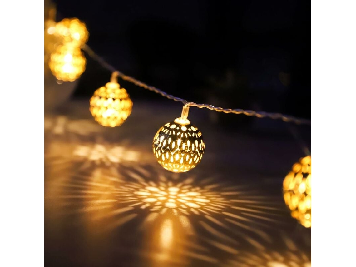 20 Cordões de Luzes Led Marroquinas Douradas, Cordões de Luzes para Interior com Plugue BRILVIBERA