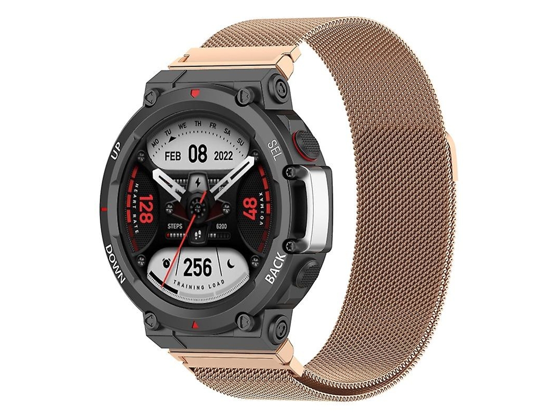 Pulseira de substituição para relógio inteligente Huami Amazfit T-Rex 2, pulseira de aço inoxidável com laço milanês, cor dourada Ly Ebike