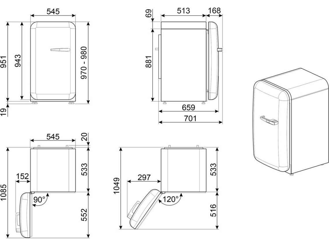 Frigorífico Mini Bar SMEG FAB10LRD5 (Estático - 97 cm - 122 L - Vermelho)