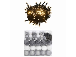 Vidaxl Conj. De Bolas De Natal 120 Pcs + Pico E 300 Leds Branco/cinza