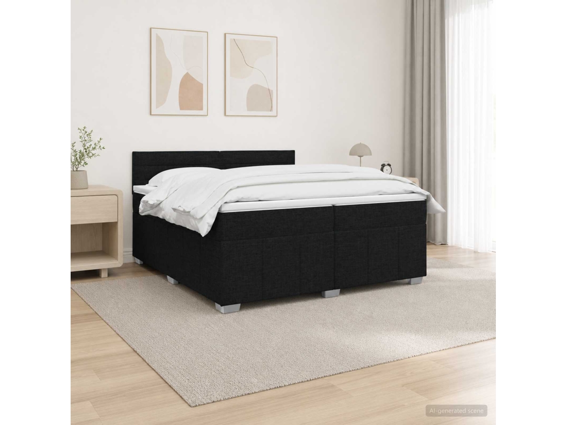 Vidaxl Cama Box Com Led E Colchão Preto 200 X 200 Cm Tecido