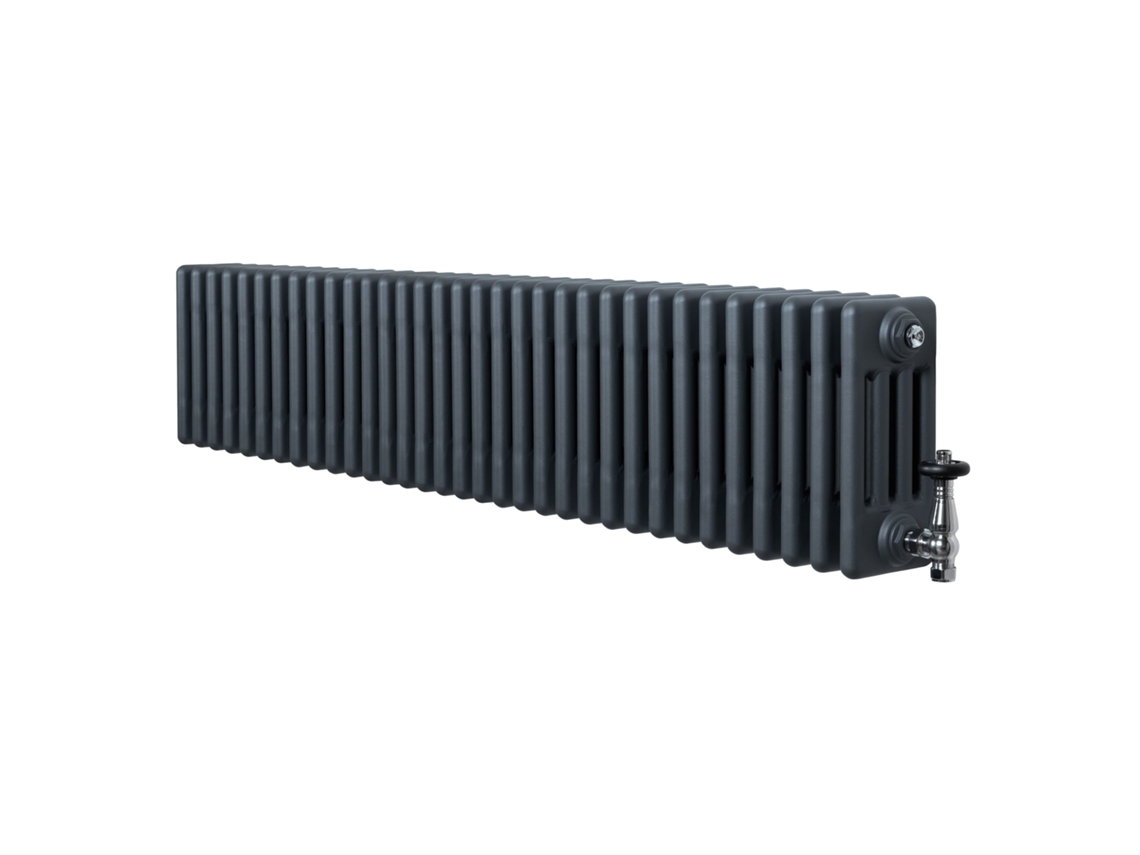 Radiador Tradicional 4 Colunas 300x1505 Mm Cinza Antracite 1672 w + Válvulas Termostáticas Cromadas – Aço Carbono,