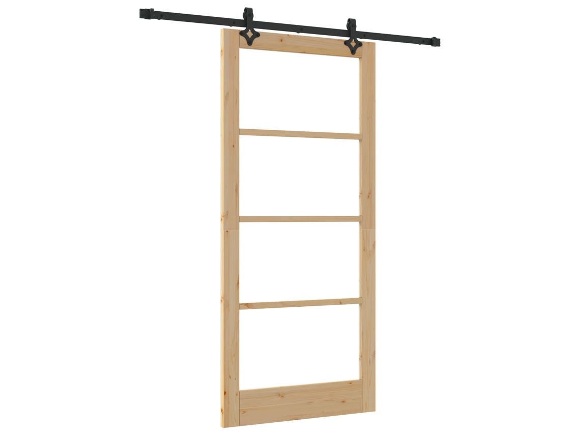 Porta De Correr Com Conjunto De Hardware Orkdalmadeira Sólida Natural Vidro Vidaxl Bege Madeira (93 X 202 Cm)