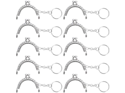 Porta-moedas semicircular gravado Rebe-marco com argola para chaves, 5 cm, estilo retrô, em metal, pacote com 10 peças, cor prata.