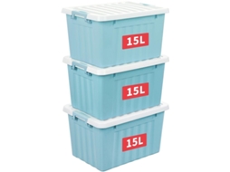 Caixa De Armazenamento 15l - Caixa De Armazenamento Plástico Com Tampão - Empilhável - Organizador De Roupas - Desenho Intranslúcido - Azul Pastel - C