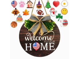 Decoração de Natal e Dia da Independência para Casa, Placa de Boas, Vindas de Madeira para Porta Entrada com Sinalização Boas BRILVIBERA