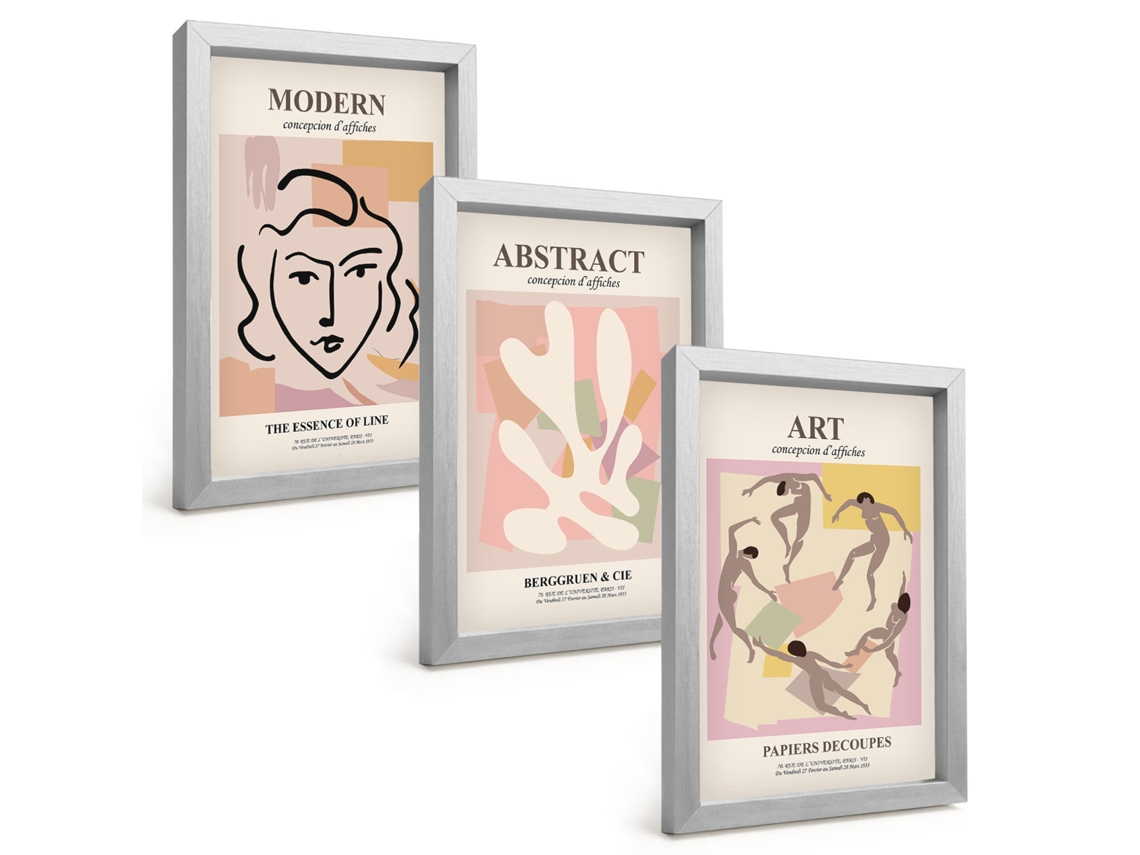 Um Conjunto De Imagens Decorativas Em Uma Molduraretratos Elegantes Em Tons Pastel Moldura Prateada Pinturas De Quarto Espelharte (3 Peças 20x30 Cm)