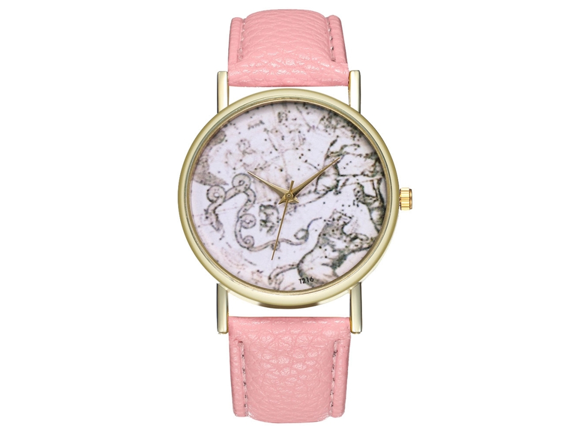 Relógio de Moda Vintage Simples com Pulseira de Couro Pu para Estudantes (rosa)