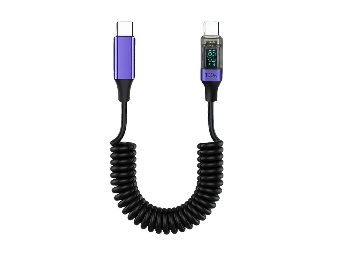 Cabo De Dados Usb C Pd100w Com Carregamento Rápido E Visor Inteligente, Cabo Flexível Com Mola Para Notebook E Celular Nostalgia88 (roxo)