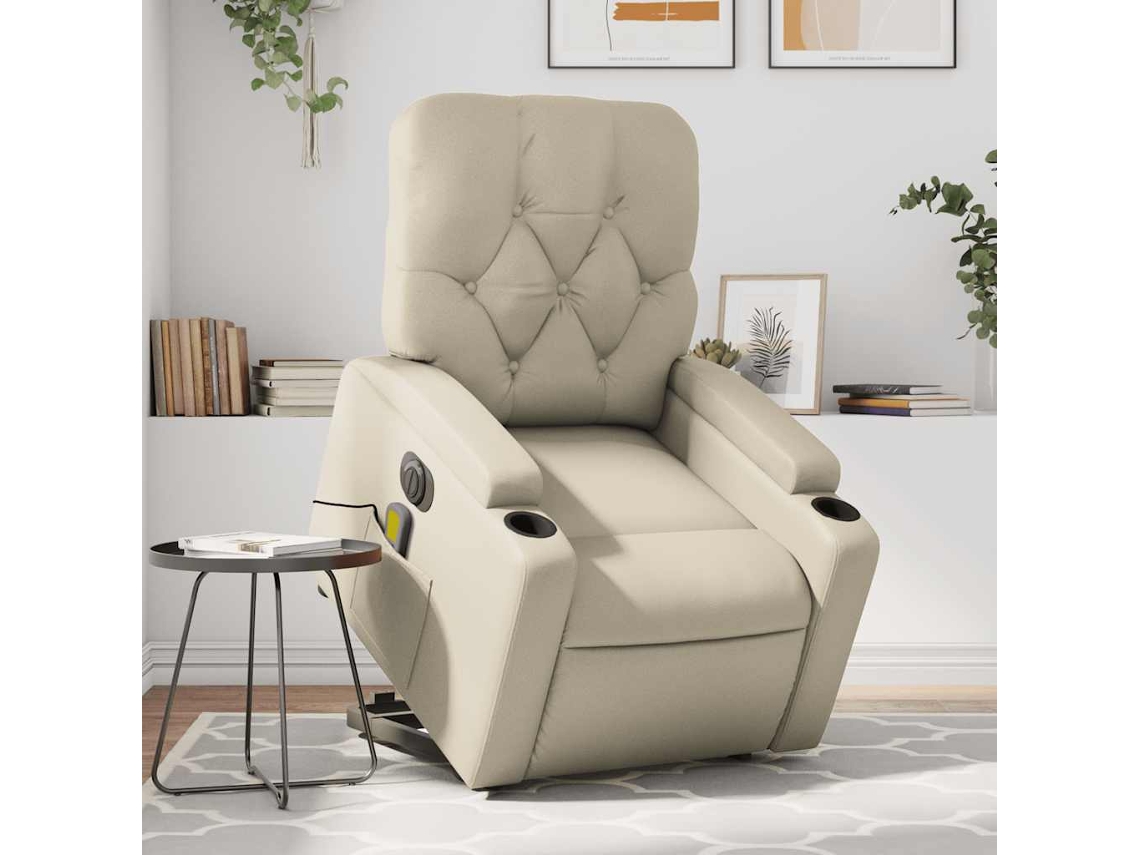 Vidaxl Poltrona Reclinável Elevatória Elétrica Couro Artificial Creme