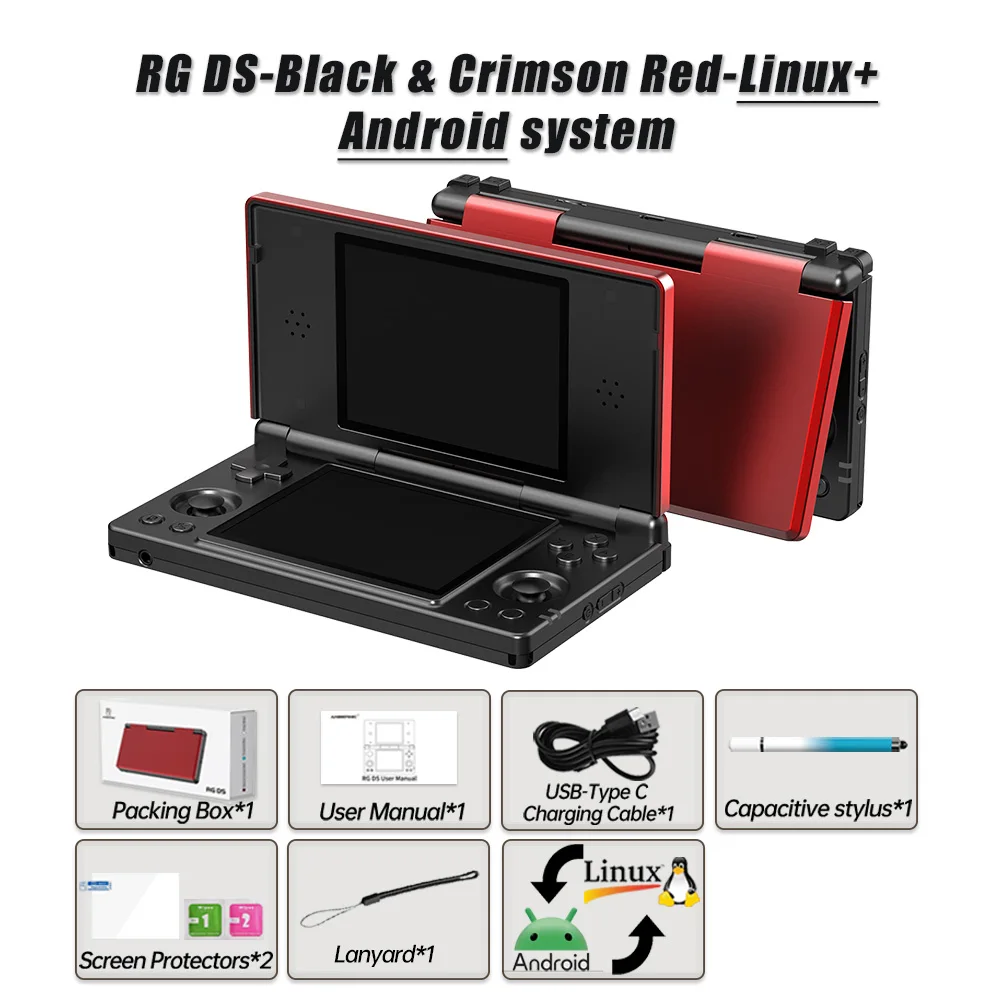 Sem Cartão de Jogopreto 64g Linuxrg Ds Consola de Jogos Retro Ecrã Ips de 4 Polegadas Flip Game Player Rgds MDUG