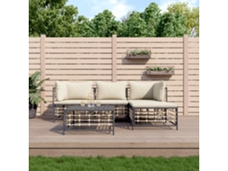 4 Pcs Conjunto Lounge De Jardim C/ Almofadões Vime Pe Antracite Dkd Home Decor