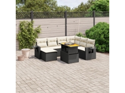 Vidaxl 8 Pcs Conjunto Sofás De Jardim Com Almofadões Vime Pe Preto