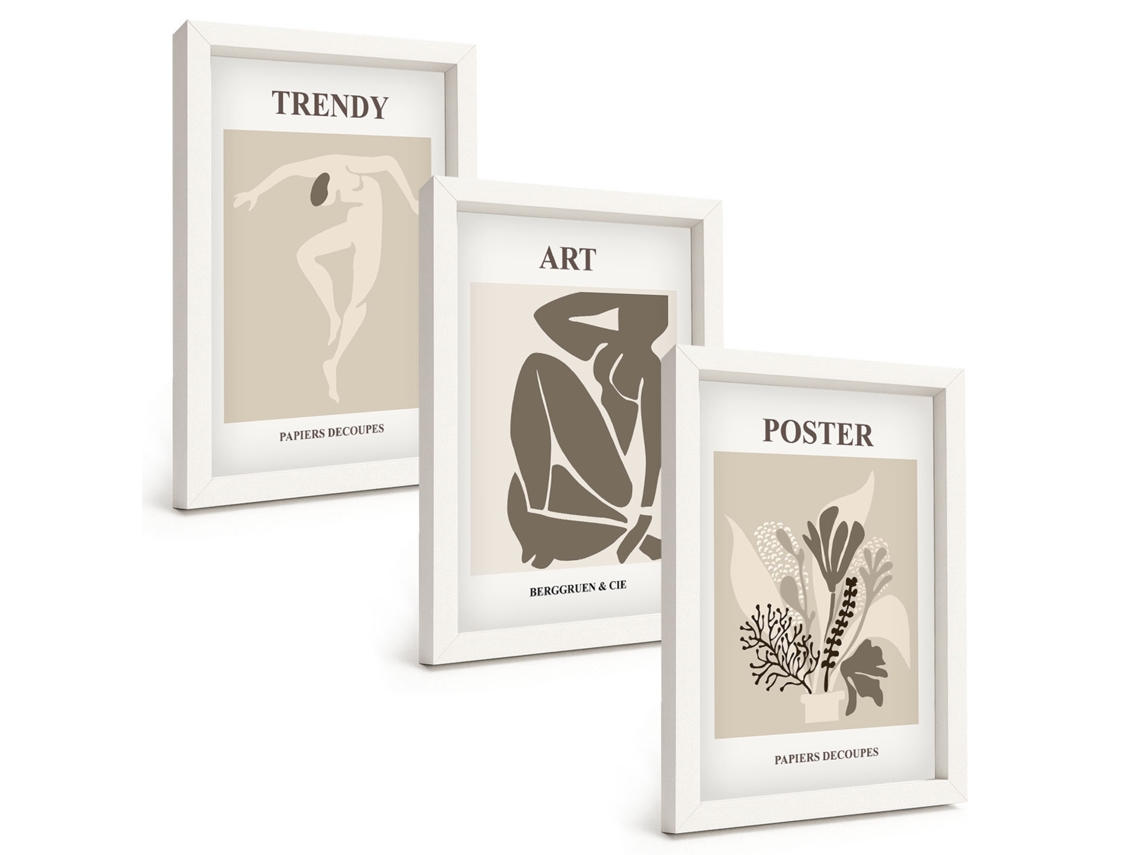 Composição De Quadros Figuras De Plantas Por Matisse Espelharte (3 Peças 20x30 Cm)