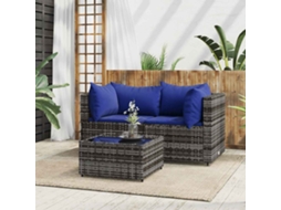 Vidaxl 3 Pcs Conjunto Lounge De Jardim C/ Almofadões Vime Pe Cinzento