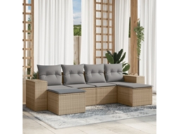 Conjunto de 6 Sofás para Jardim com Almofadas Vime Pe Bege Dkd Home Decor