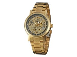 Relógio masculino Forsining, pulseira vazada em aço inoxidável, dourado e preto.