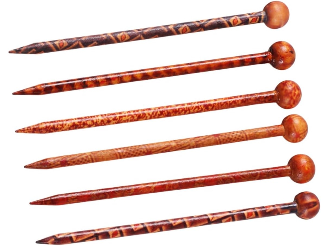 Conjunto de 6 pentes de cabelo de madeira em estilo étnico retrô, leves.