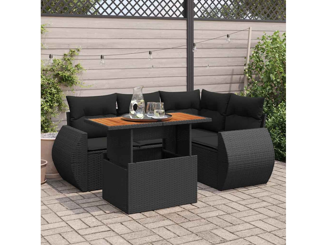 Vidaxl 5 Pcs Conjunto Sofás De Jardim Com Almofadões Vime Pe Preto