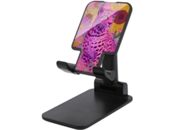 Suporte Dobrável E Ajustável Para Celular Com Estampa De Leopardo Rosa, Olhos Verdes E Flores Amarelas