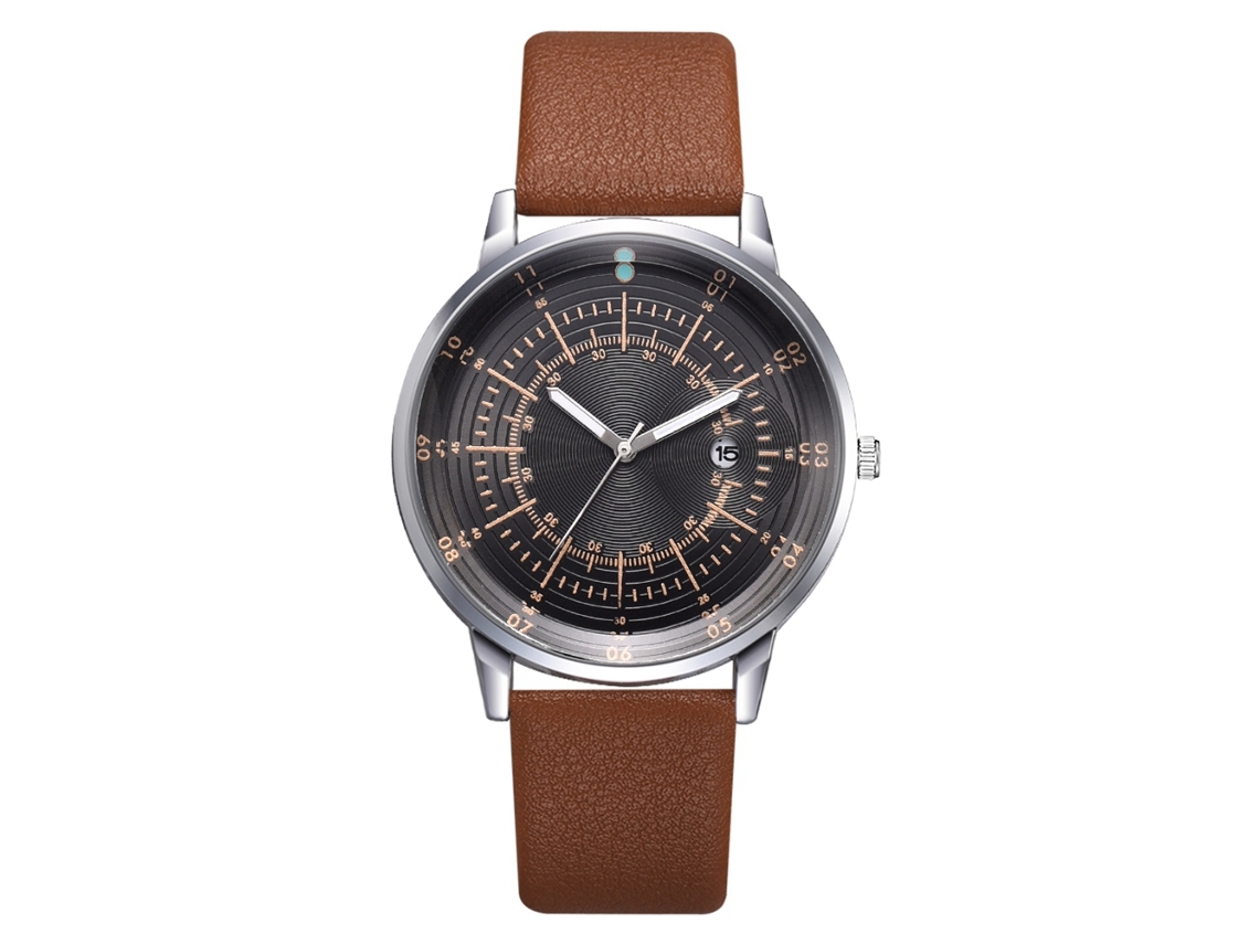 Relógio de Pulso Masculino de Quartzo com Calendário Pulseira de Couro Pu Estilo Simples