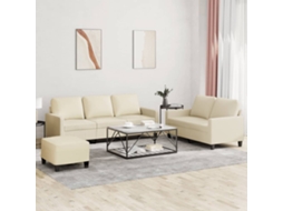 Vidaxl 3 Pcs Conjunto Sofás C/ Almofadões Couro Artificial Cor Creme